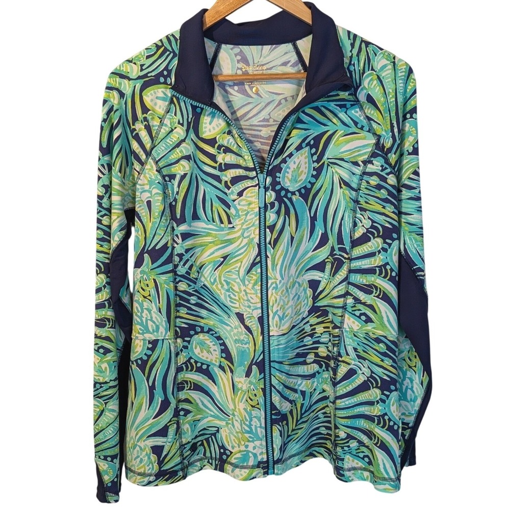 Lilly‎ Pulitzer Luxletic Leona Full Zip Up Jacket L Palm Preppy Coastal Beach